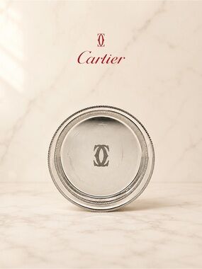 Cartier Silver Tone Round Trinket Tray Dish Beaded Rim 4.25”